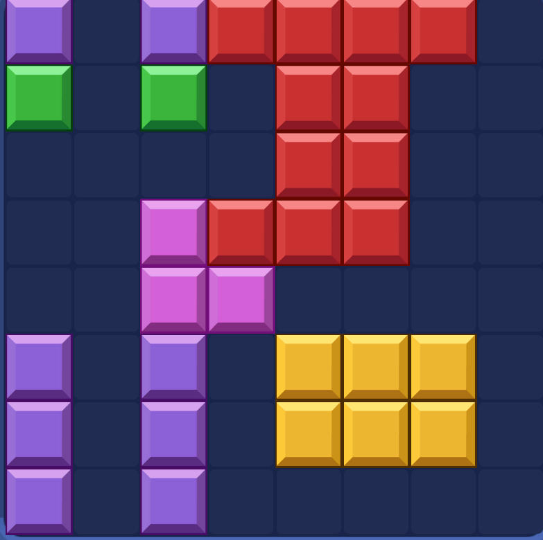 8×8 보드에 여러 색상의 블록 조각이 배치된 블록 블라스트 화면