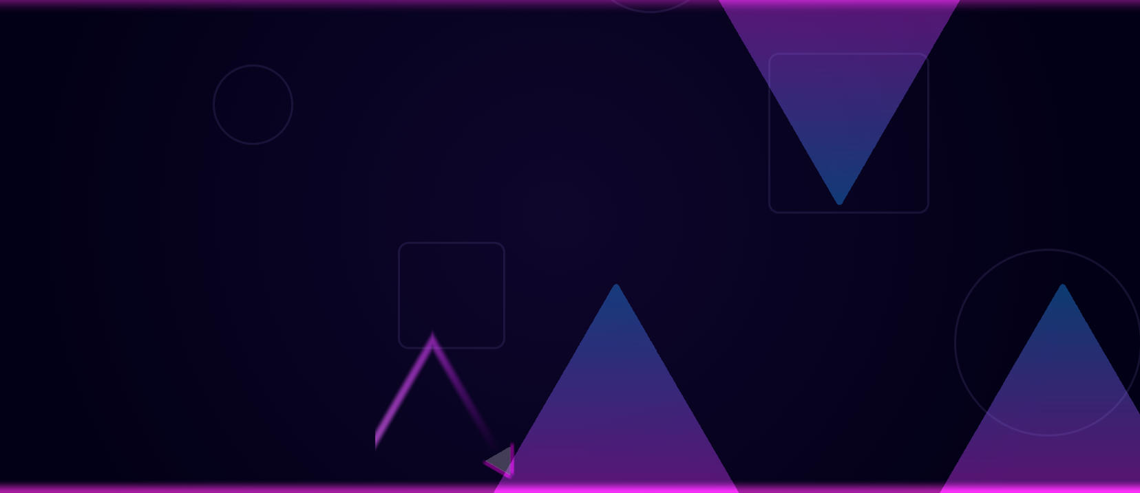 Geometry Dash Infinity의 보라색 네온 장애물 사이를 비행하는 아이콘