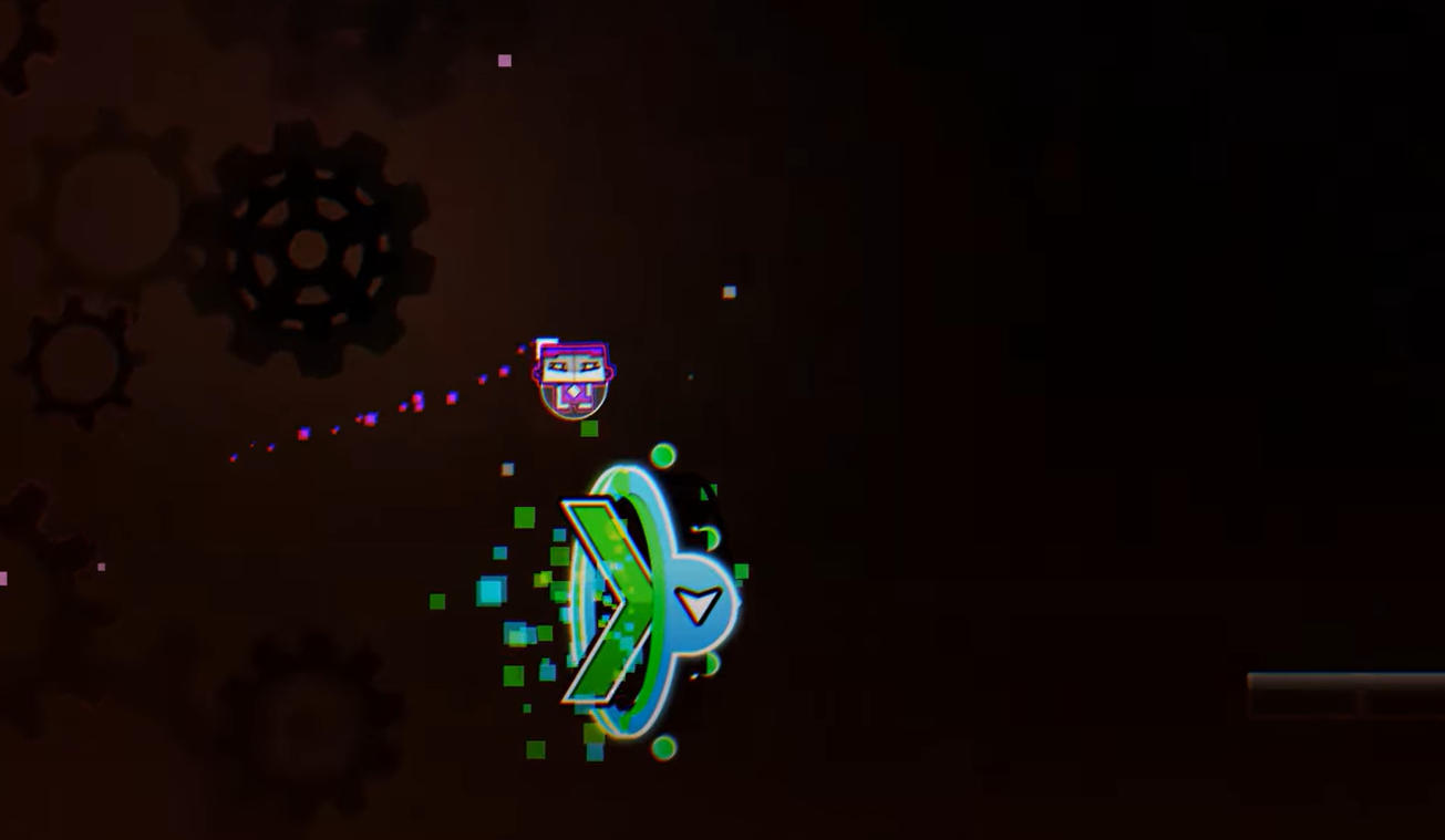 Geometry Dash Infinity에서 네온 포털을 향해 날아가는 비행체
