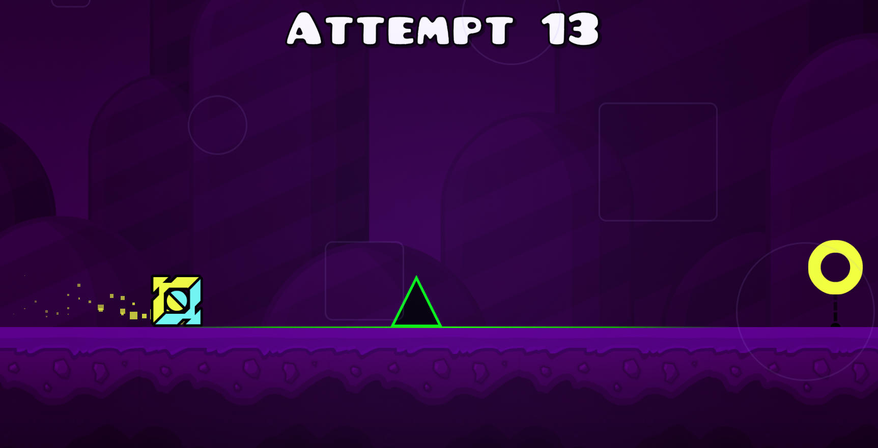 Toxic Factory의 녹색 장애물과 플랫폼을 통과하는 Geometry Dash World