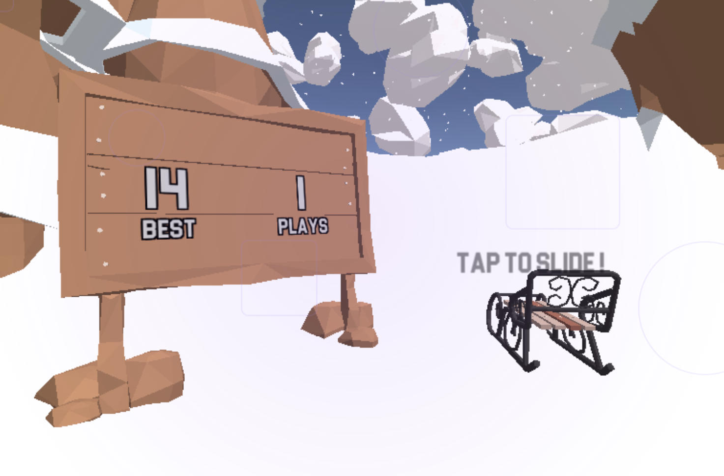 Snow Rider 3D의 눈 덮인 산과 썰매 시작 화면