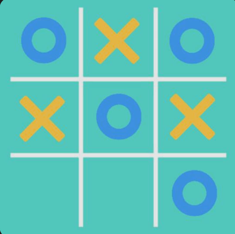3×3 보드에 파란색 O와 노란색 X가 배치된 틱택토 진행 화면